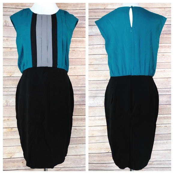 Taylor Teal Blue Black & Grey Short Sleeve Dress - Picture 1 of 7